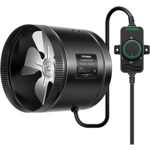 VIVOSUN Inline Booster Duct Fan 8 430 CFM with Speed Controller, HVAC Exhaust Ventilation Fan with Low Noise for Basements, Bathrooms, Kitchens, Attics, Grow Tents (8 Inch)