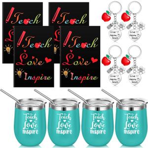 12 Pcs Teacher Appreciation Gift Bulk for Women, Teacher Week Gifts 12oz Wine Cup with Mini Journal Notepads Keychains Basket Thank You Retirement Graduation Gifts