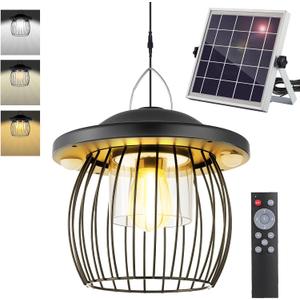 3000LM Solar Shed Light Outdoor Indoor, Solar Powered Gazebo Light 4400mAh Battery with Motion Sensor and 3 Color Temperatures Day & Night Use Waterproof with Remote for Shed Gazebo Barn Garage