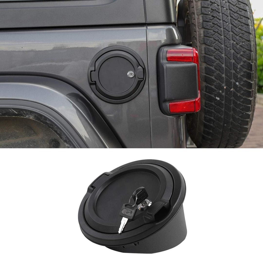 For Jeep JL Locking Gas Cap Cover Fuel Door for 2018 2019 2020 2021 2022 2023 2024 Jeep Wrangler JL & Unlimited Sport Rubicon Sahara 2-Door 4-Door