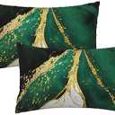 Emerald Green and Gold Marble Throw Pillow Cover Pillow Covers 12X20 in Set of 2 Soft Pillow Cases Cushion Modern Farmhouse for Couch Sofa Living Room Bedroom Home Decor