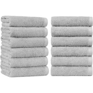 Amazon Basics Soft and Thick Cotton Hand Towels, 16" x 26", Gray, 12-Pack