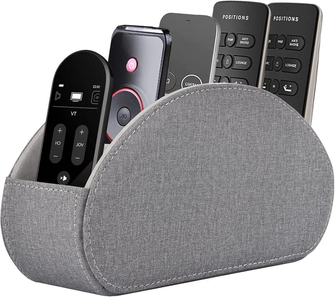 Remote Control Holder,TV Remote Caddy/Box with 5 Compartments,Bedside Table Organizer for Controller,Glasses,makeup brushes,jewelry and Media Player,Pen/Pencil Storage (Grey)