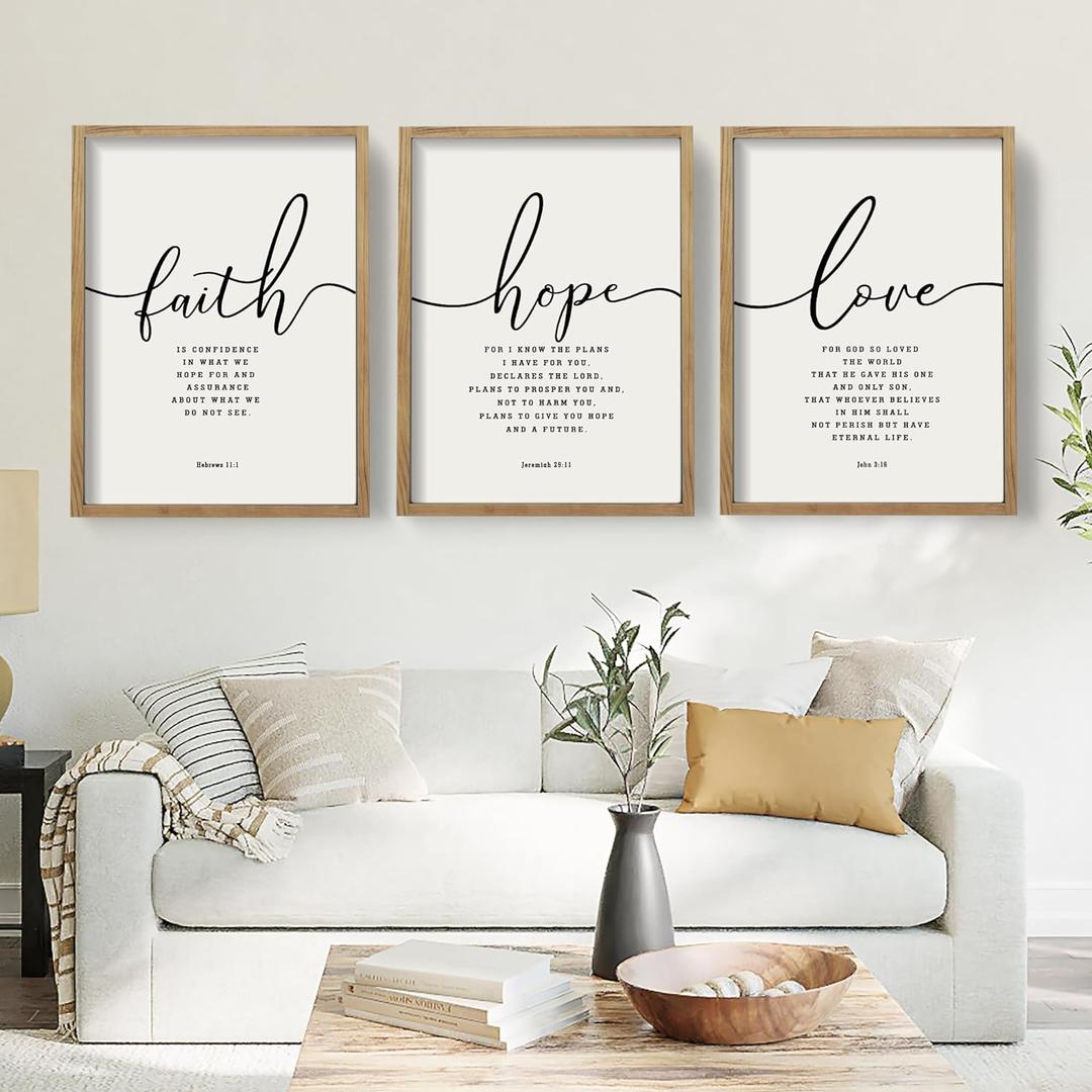 Houmury Set of 3 Framed Farmhouse Bible Verses Wall Decor Sign 11x14 Christian Faith Scripture Wall Art for Home Living Room Bedroom Wall Decor (11"x14" Brown)