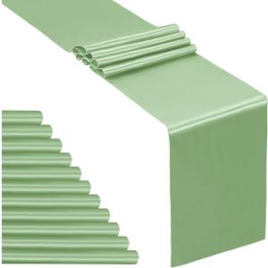 SiinvdaBZX 12 Pcs Sage Green Satin Table Runner 12 x 108 inches Long, Bright Smooth Satin Wedding Table Runner Decorations for Birthday Parties, Buffet, Banquets, Graduations, Engagements