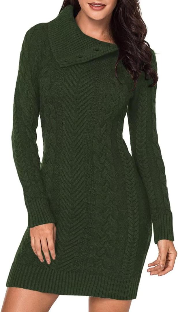 BLENCOT Womens Turtleneck Long Sleeve Elasticity Chunky Cable Knit Pullover Sweaters Jumper S