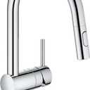 GROHE 31378003 Minta Pull-Out Kitchen Faucet with Sprayer Chrome, Supersteel, Touch 