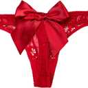OYOANGLE Women's Bow Sheer G-Strings Low Rise Thong Panties Underwear, Large