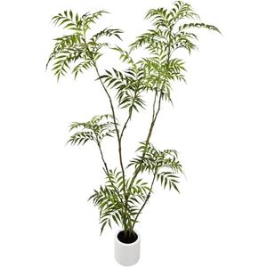 6ft Artificial Mahonia fortunei Tree Tall Fake Indoor Plant with White Plastic Planter, Large Faux Tree for Home Office Living Room Decor, Perfect Housewarming Gift