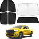 KUST Car Window Shades for Dodge Ram 1500 2019-2025 2026 (Crew Cab) Windshield Sun Shade Side Window Cover UV Block Privacy Protection Ram Accessories for Camping Blackout Rear Back Full Set 6PCS