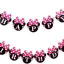 Mouse Ears Happy Birthday Banner, Mini Mouse Style Party Decorations, Party Supplies, Baby Shower Decor for Girls (style1)