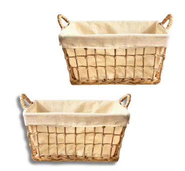 Handcrafted WATER HYACINTH STORAGE BASKET Rectangular Storage with Cotton Liner for Clothes Vietnam Crafts, Set Of 4 (14x11x5.5, 14x10x4, 13x9x3.5, 11.5x8x3)