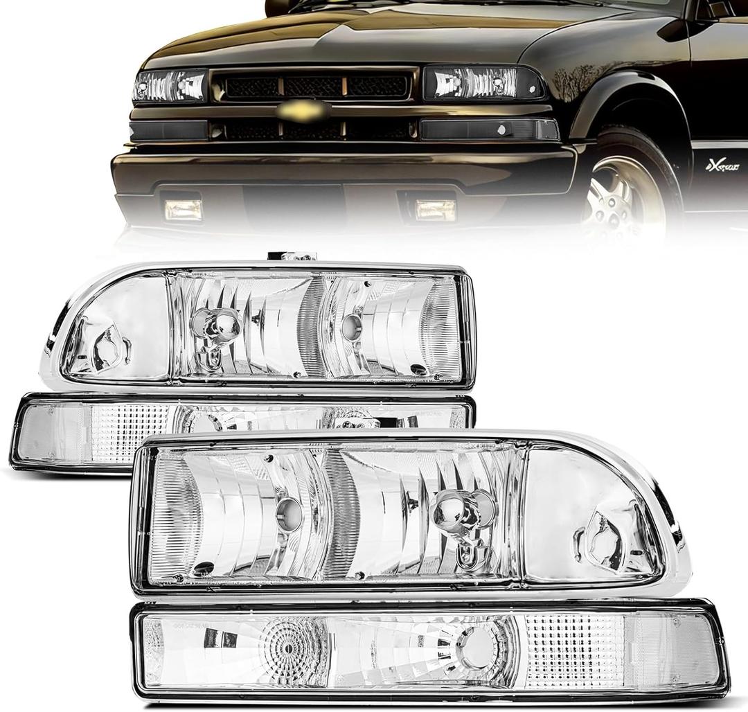 Front Headlight Assembly for 1998-2005 Chevy Blazer & 1998-2004 Chevrolet S10 Pickup - Replacement Headlamp, Front Bumper Lights