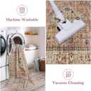 Lahome Oriental Washable Round Area Rug, Non-Slip Round Rugs 6ft Ultra-Thin, Soft Large Throw Circle Carpet for Living Room Bedroom Kitchen Nursery Eleanor, Peach/Orange