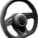 Hand Stitch Steering Wheel Cover Fits Alcantara Material Compatible with Audi RS3 RS4 RS5 S3 S4 S5(All Black)