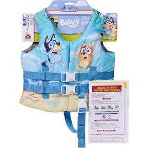 SwimWays Bluey Swim Life Jacket Vest for Kids 33-55 lbs | Colorful Life Jacket with Adjustable Buckles for Custom Fit and Comfortable Twill Cover; Swimming Aid Boosts Swimming Skills, 13.25"L x 3.25"W
