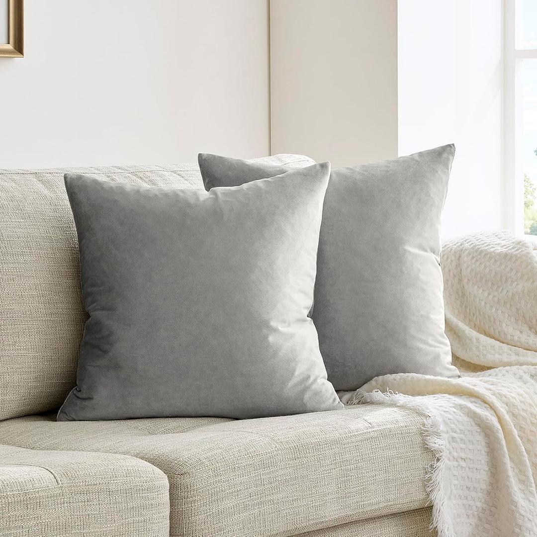 Silver Grey Velvet Pillow Covers 18x18 Pack of 2 Square Throw Pillow Covers Modern Decorative Pillows for Living Room Couch Luxury Small Pillow Cases