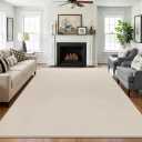 SHACOS Ultra Soft Faux Rabbit Fur Area Rug 6'x9', Non Slip Washable Padded Living Room Rugs, Fluffy Cozy Indoor Modern Carpet for Bedroom Dining Room Kids Room Dorm Home Decor, Beige