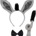 Carnavalife Donkey Costume for Adults, 3-Piece Animal Set with Ears Headband, Tail and Bow Tie for Carnival, Halloween and Parties