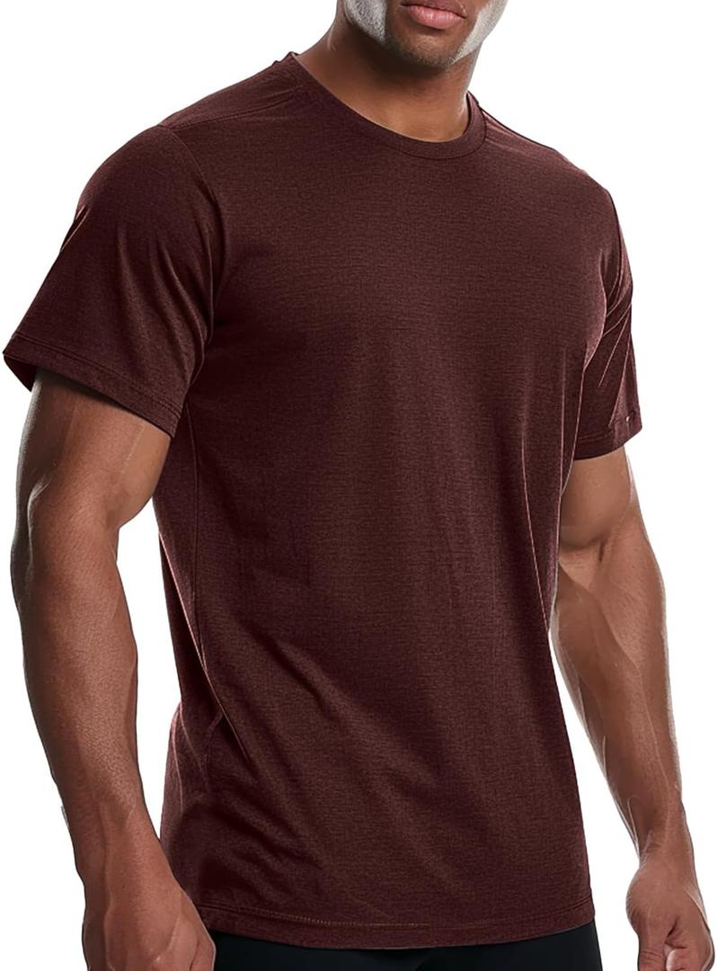 Men's Cooling Workout Shirts Bamboo Viscose Anti Odor Moisture Wicking Athletic Short Sleeve Lightweight Loose Gym Tee Brown 3XL