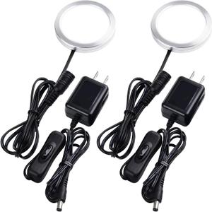 Single Under Cabinet LED Puck Light, Curio Display Case Shelf Counter Accent Lighting, 120V Electric Wired Wall Plug in, On Off Switch, Black Cords, 2 Packs, Daylight
