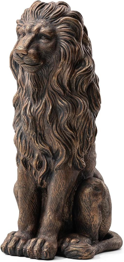 Glitzhome Guardian Sitting Lion Garden Statue MGO Outdoor Decoration, 28" H, Bronze