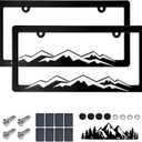 Mountain License Plate Frames- White on Black 3D Mountain Raised, ABS Plastic Car Tag Holder | Includes Rust-Proof Screws, Caps & Free Vinyl Decal Sticker