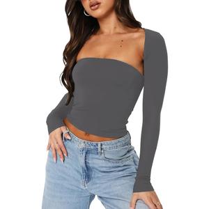 Womens Long Sleeve Crop Tops 2 Piece Bolero Shrug Cutout Slim Fit Y2K T-Shirt Fall Basic Tees Streetwear (Green, M)