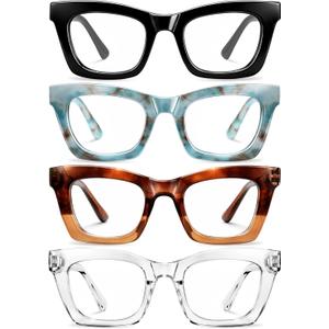 CCVOO Stylish Reading Glasses for Women, Eyeglasses, Blue Light Readers for Women, Computer Eye Glasses, Cheaters (Black + Transparent + Marbel Mint + Leopard-brown)