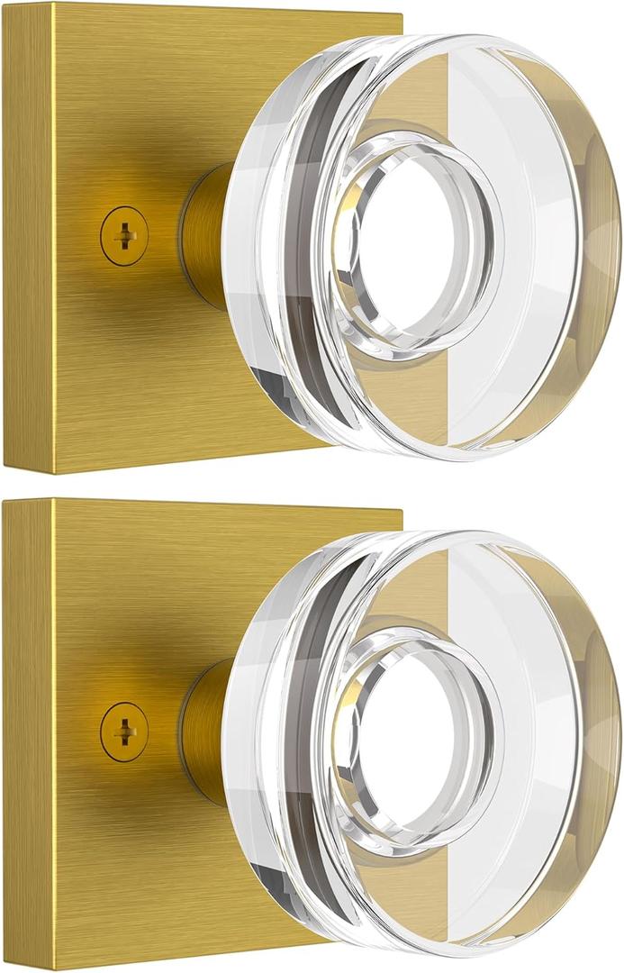 coolnews 2 Pack Antique Brass Door Knob Dummy Door Knobs Glass Door Knobs Interior, Antique Crystal Door Knob Square Glass Door Knob Old Style Door Handle for Hall Pantry Closet Door Knob (Dummy 2 Pack)