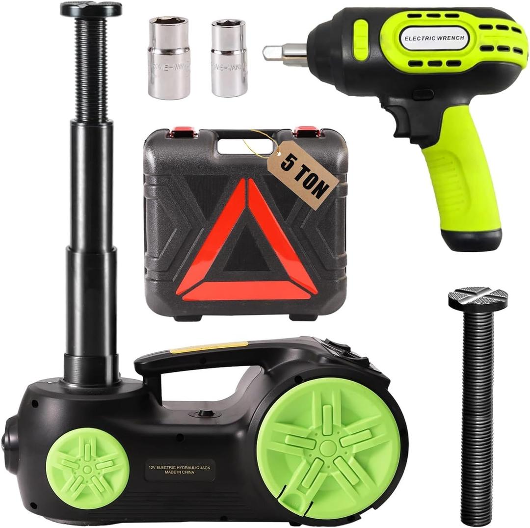 ROGTZ Upgraded Electric Car Jack Kit 5 Tons Floor Jacks Hydraulic and Tire Air Flator Lift Range: 5.9-20.8'',Car Lifter for Vehicle Road Side Emergency Tire Repair (Green)