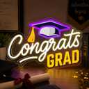 Congrats Grad Neon Sign with Graduation Cap, Dimmable LED Neon Light for Class of 2026 Graduation Party Decorations, Grad Neon Sign for Classroom Dorm Prom Backdrop Wall Decor Celebration Gifts