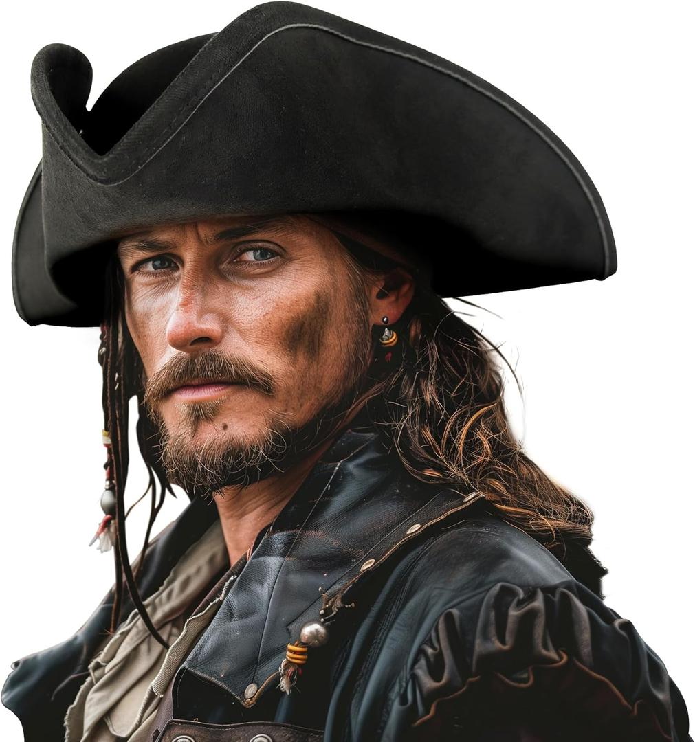 HOMELEX Pirate Hat for Women & Men Colonial Tricorn Halloween Adult Revolutionary war Costume Accessory (60, Black)