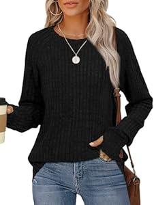 Saloogoe Womens Sweaters with Thumb Hole Long Sleeve Winter Shirts for Women Tunic Tops Black L