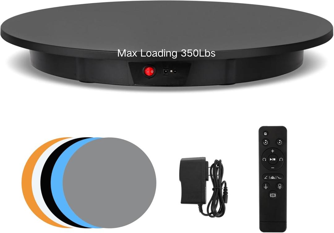 JAYEGT Motorized Rotating Display Stand, 350Lbs Load360 Degree Electric Rotating Potography Turntable for Products DisplayLive Show Remote Control +5 Colors Backgrounds (Black/23.6Inch/Wired)