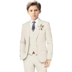 Boys Linen Suits for Kids Summer Slim Fit 3 Piece Beach Wedding Outfit Light Weight Tuxedo Linen Suit Set, 10Y