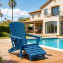 Polyhouz Folding Adirondack Chair with Retractable Ottoman,HDPE Outdoor Adirondack Chair with Cup Holder,All-Weather Lounge Chairs for Outside,Patio,Pool,Fire Pit,Blue