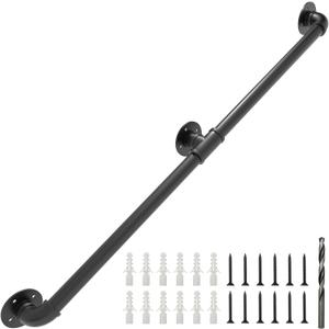 Industrial Staircase Railing, 6FT/180CM Galvanized Pipe Handrail with Wall Mount Support