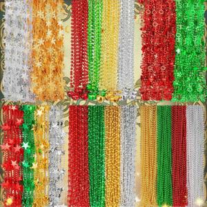 Civaner 100 Pcs Christmas Bead Necklaces Bulk, 31.4 Metallic Bell Necklace HOHOHO Snowflake Star Beads Necklaces for Women Men Christmas Party Holiday Decorations Red, Green, Gold, Silver