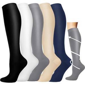 Graduated Compression Socks for Women&Men 20-30mmhg Knee High Socks Travel Hiking Running Stocking (XX-Large-3X-Large, 04-5 Pairs Multi Solid 01)