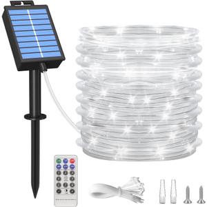 ICRGB Solar Rope Lights, Outdoor 39FT 100LED String Lights, IP67 Waterproof Solar Outdoor Lights, 8 Modes, Garden Christmas Lights Decorative for Pool Patio Porch Tree Party Wedding Christmas (White)