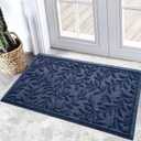 Bulijojo Outdoor Indoor Entrance Doormats,Durable Heavy Duty Welcome Mat,Thick Absorbent Natural Rubber Non Slip Mat,Easy Clean Entryway Rug 17x30 Inch Leaves Blue (1'5" x 2'6")