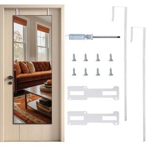 NYXXZ Over The Door Mirror Hanger Set, 2PCS Adjustable Door Mirror Hanger, Five-Hole Height Over The Doors-Mirrors Hook, w/Screwdriver/Sticker, Fit Door Depth 1.77" (Mirrors not Included)(White)