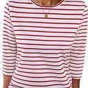 LilyCoco Womens 3/4 Length Sleeve Tops Striped Boatneck Shirt Breton French Cotton Tees M