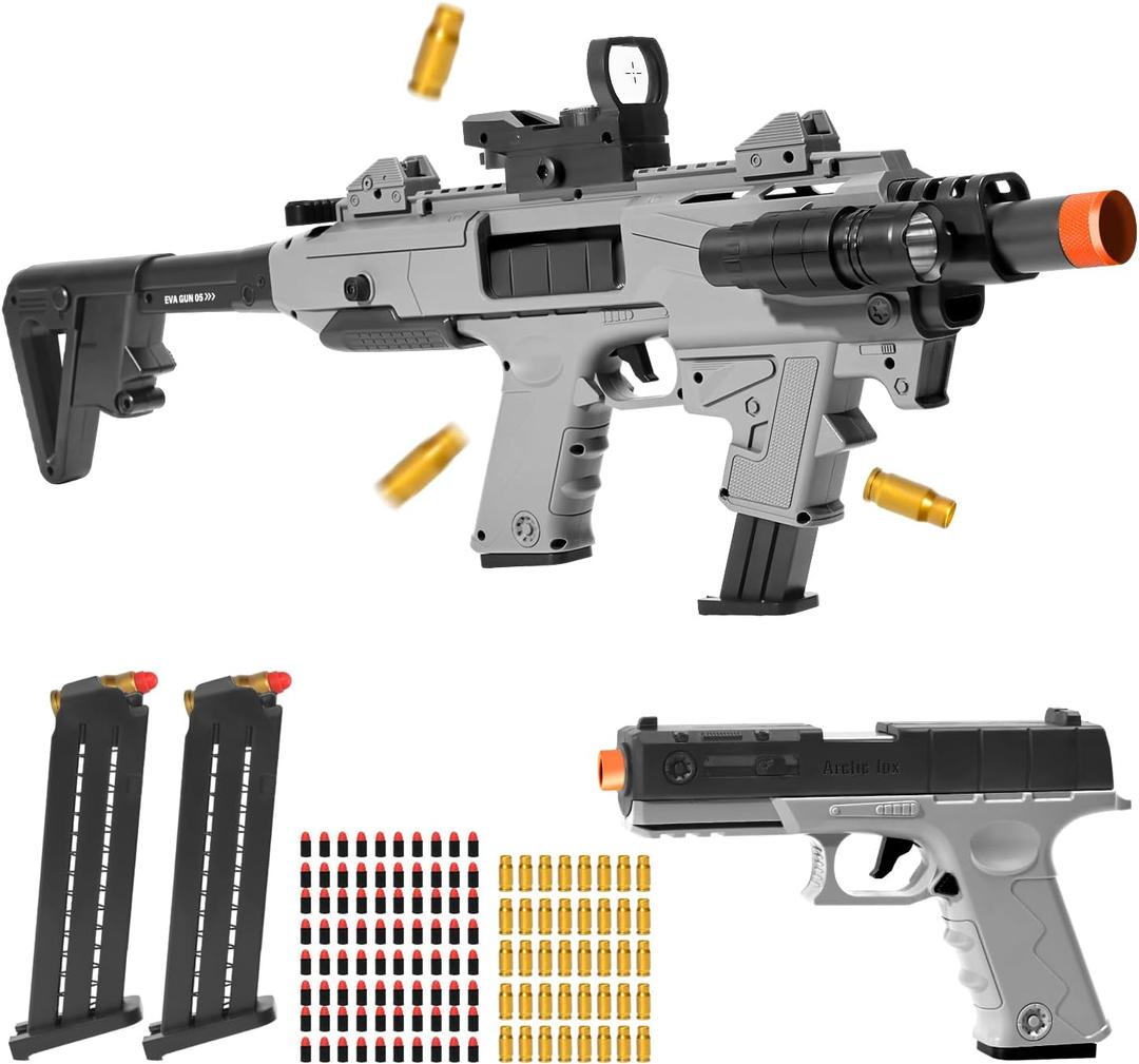 Soft Bullet Toy Gun Blaster, Realistic Toy Dart Hand Gun Soft Bullet Pistol Foam Shell ejecting Blasters, with 2 Clips & 80 Foam Bullets, Gifts for Boys Girls Adults Age 8+
