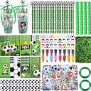 LiYiQ 247 Pcs Soccer Party Supplies Return Gifts for Party, Student Stationery Gifts from Teacher Rewards Prizes, Pencil Erasers Notebooks Stickers for Soccer Classroom Birthday