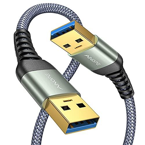 AINOPE USB to USB Cable, USB 3.0 A to A Male to Male Cable [Never Rupture] Double End Type A Cord Compatible with Hard Drive Enclosures, KVM, DVD Player, TV, Laptop Cooler,6.6Ft/Grey, 1 Pack