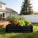 VERFARM Metal Galvanized Raised Garden Bed Kit, 4 x 2 x 1 ft Galvanized Steel Raised Garden Planter Box Outdoor with Open Base for Growing Vegetables/Flowers/Herbs/Fruits/Succulents, Rectangle, Black