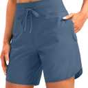 G Gradual Women's 7" Quick Dry High Waisted Swim Board Shorts with Zipper Pockets UPF 50+ Beach Shorts for Women with Liner, Large