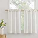 RYB HOME Cafe Curtains 24 inches Length, Linen Sheer Short Curtains for Small Window, Half Privacy Light Filetring Window Tier Valance for Kitchen Bathroom, W 26 x L 24, Linen, 2 Panels Set